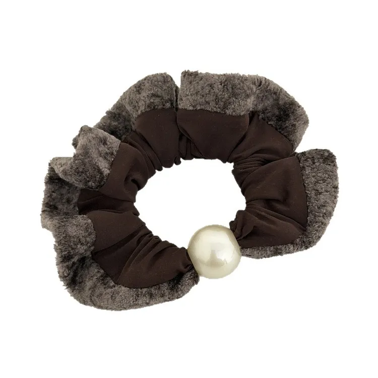 秋冬新款高级感珍珠肥肠面膜发圈毛绒唇边扎头绳百搭气质发绳发饰