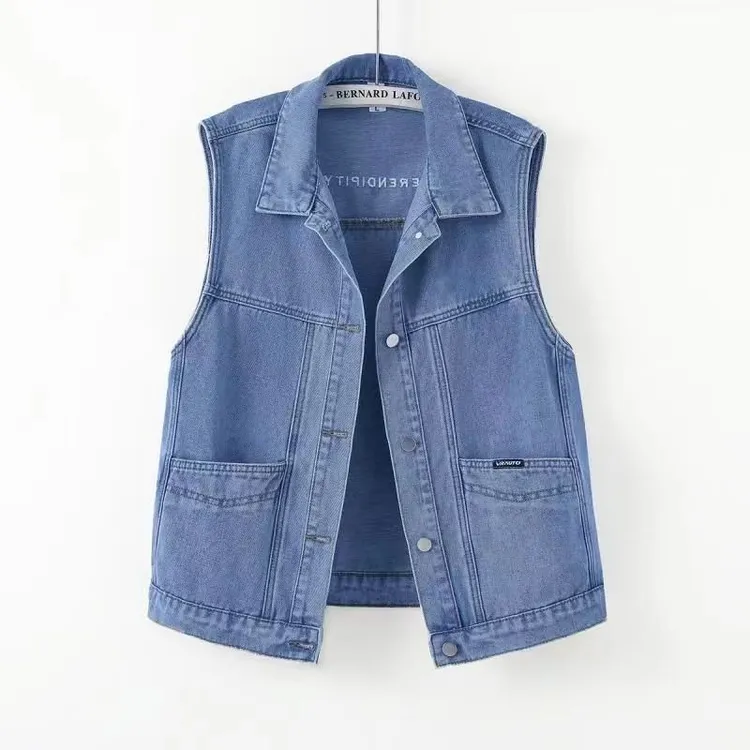 宽松刺绣牛仔马甲女大口袋夏季薄款软牛仔背心洋气漂亮无袖上衣