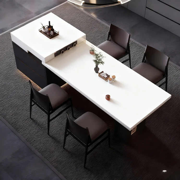 【白冰玉】餐桌一体家用可伸缩天然奢石发光岛台可伸缩 奢石餐桌