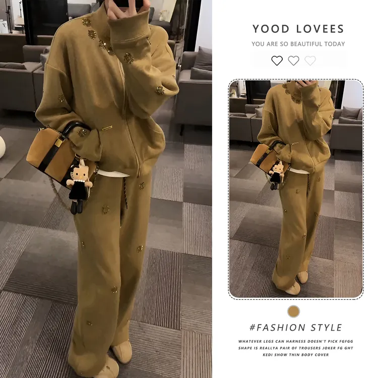 今年流行的女装套装2025新款休闲慵懒风加厚针织开衫休闲裤两件套