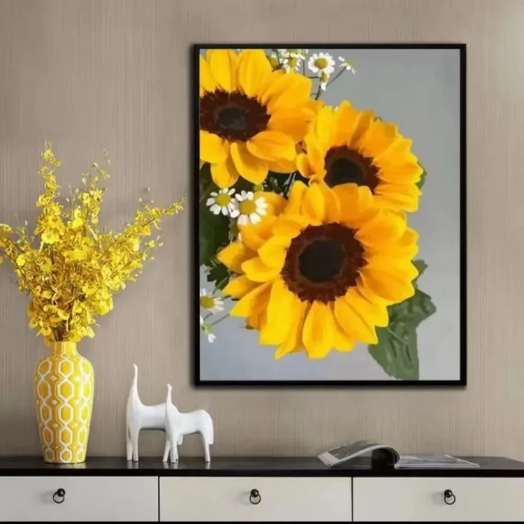 diy数字油画向日葵大尺寸手工填色成人解压油彩画客厅装饰高级感