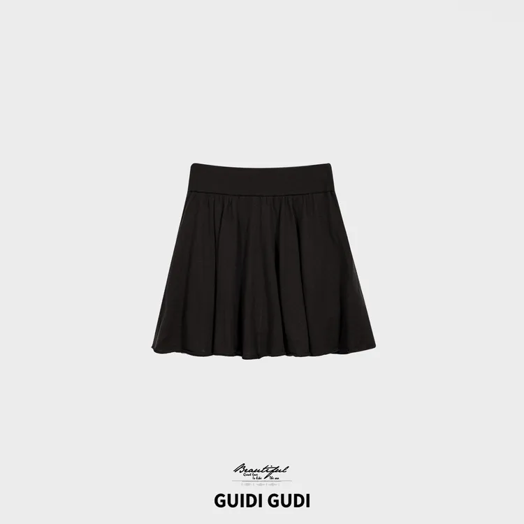 GUIDI GUDI【水晶雾纱】休闲绵羊毛波浪半裙/黄加蓝