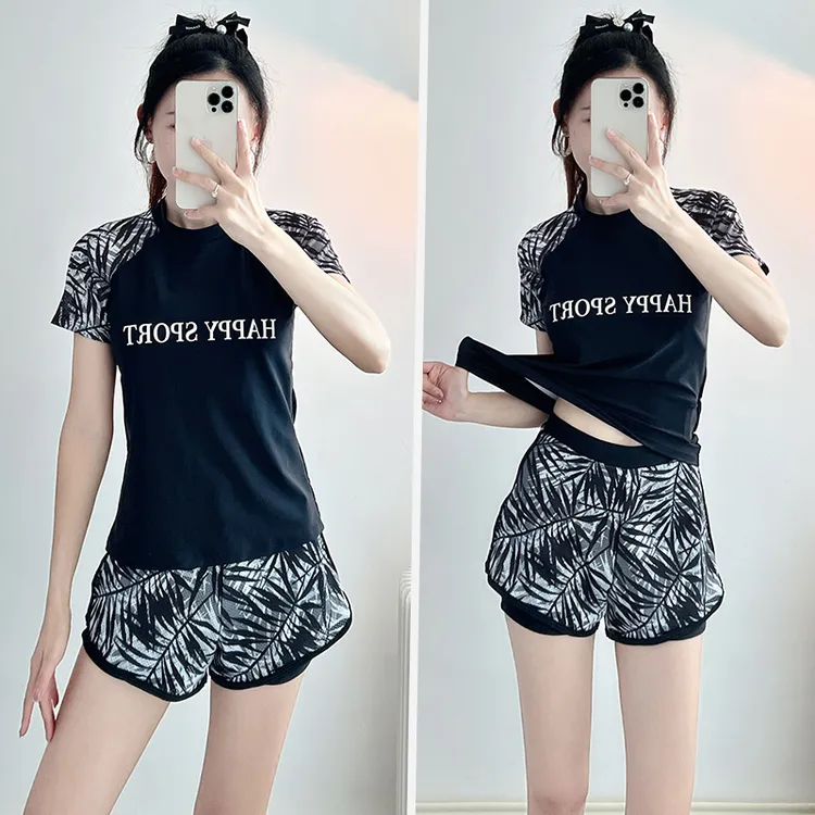 2025新款泳衣女游泳馆专用分体套装微胖女孩遮肚大码保守运动泳装