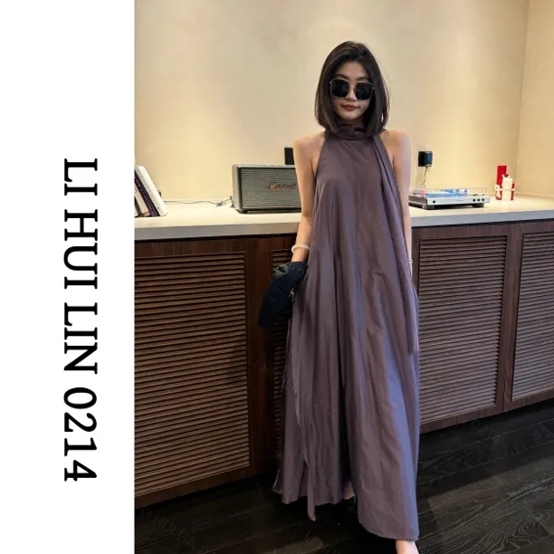 LIHUILIN/双层飘带丝巾度假显瘦连衣裙