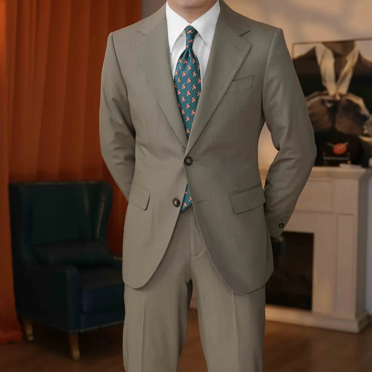 意式平驳领单排两粒扣西服套装商务休闲休闲领带男士商务修身婚礼