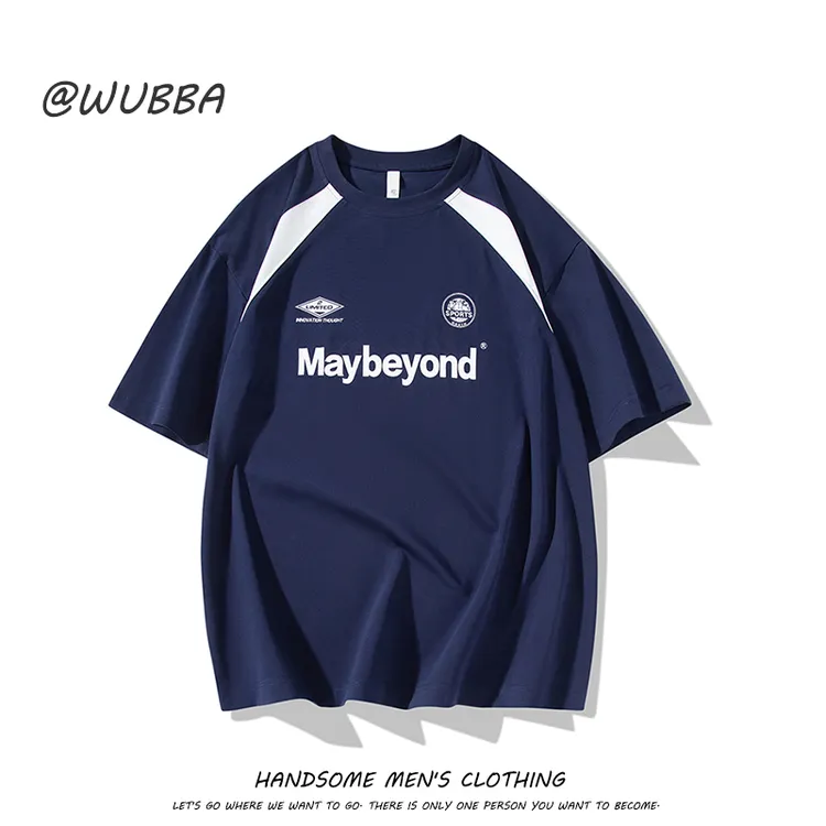 轻奢高档夏季薄款短袖T恤男潮牌ins美式高街痞帅圆领半袖撞色体恤