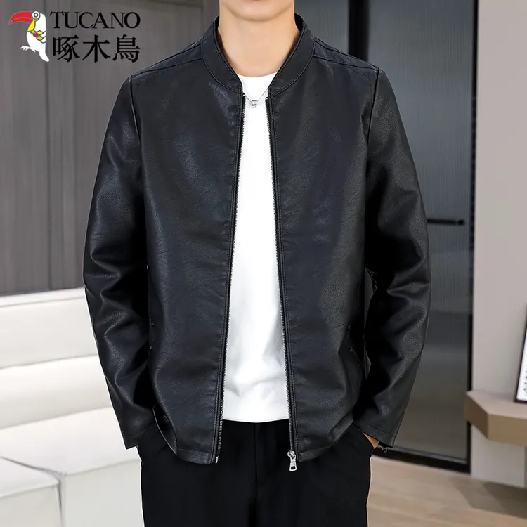 TUCANO/啄木鳥男士秋冬休闲皮衣夹克加绒加厚韩版修身立领外套潮