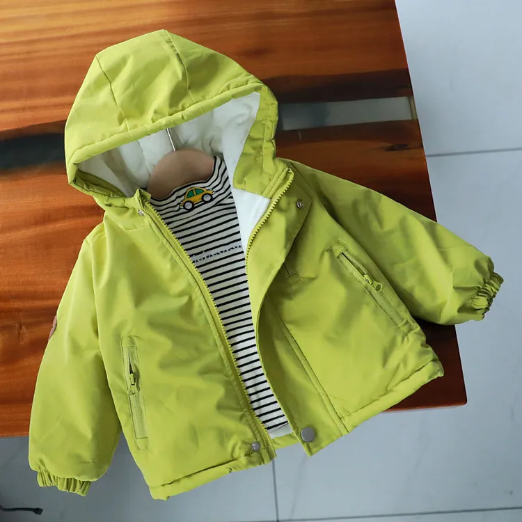 儿童加绒加厚春秋装上衣棉服童装男童宝宝连帽夹克女童洋气休闲