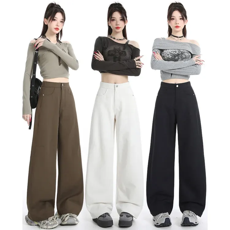 美式辣妹弯刀休闲裤女2025秋季新款后松紧腰宽松显瘦阔腿拖地裤子