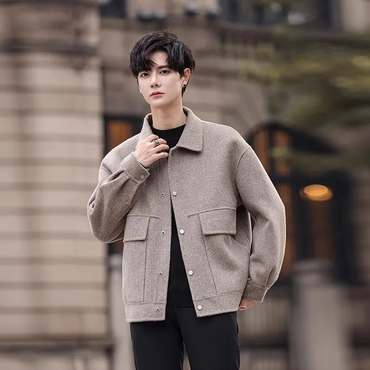 欧货秋冬季新款高端双面羊毛呢外套男式夹克羊毛呢子大衣男装短款