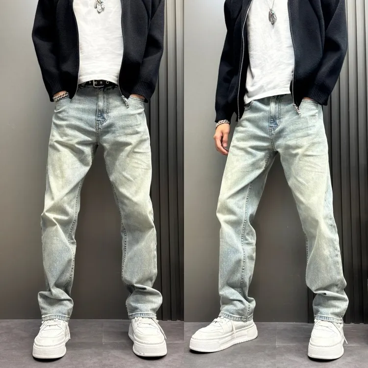 新款宽松休闲男款秋冬款男士高级牛仔裤裤子网红牛仔男裤直筒复古