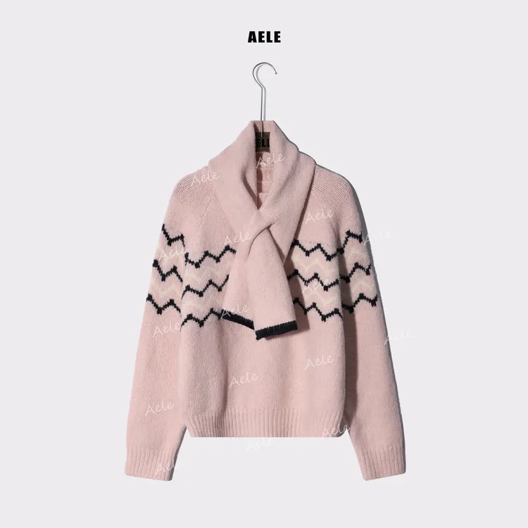 AELE秋冬内搭拼色围脖套头慵懒风针织衫毛衣 X855 3615 AD