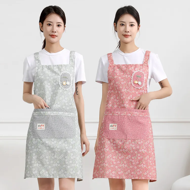 高颜值碎花款背带围裙厨房专用女款田园风上班餐饮透气时尚工作服