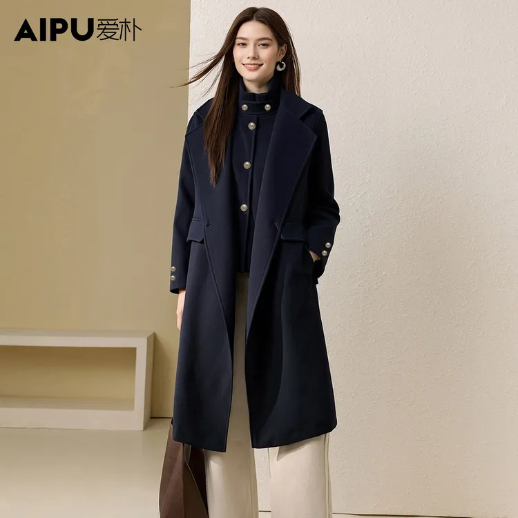 爱朴大码女装25年秋冬新款高级感绵羊毛中长款毛呢百搭大衣77152
