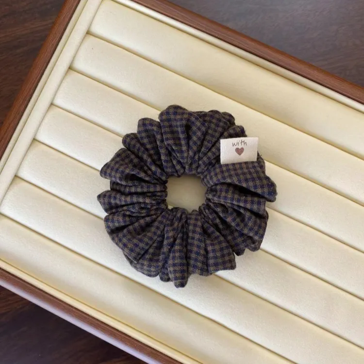 S01韩版气质发圈女式头绳秋冬款格子氛围感肠圈减龄小众发绳棉麻