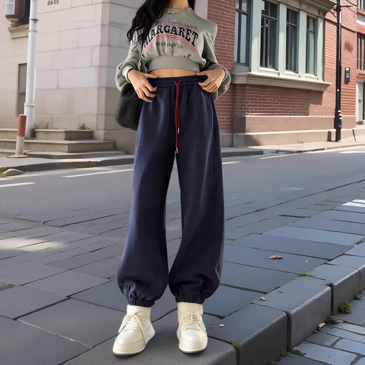 大码胖mm运动裤女2025春季新款梨形身材裤子显瘦百搭灯笼束脚卫裤