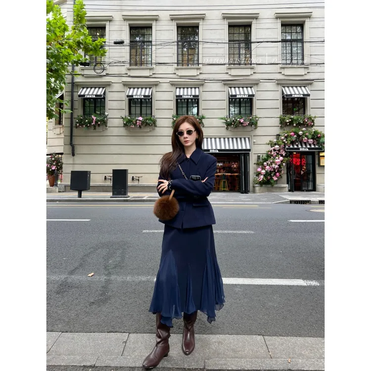 【DATOUHEI 秋冬新品】“中古学派"外套拼接半裙套装D225A19095