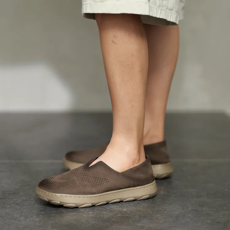 夏季真皮透气男鞋打孔镂空乐福鞋男士软底一脚蹬厚底豆豆鞋懒人鞋