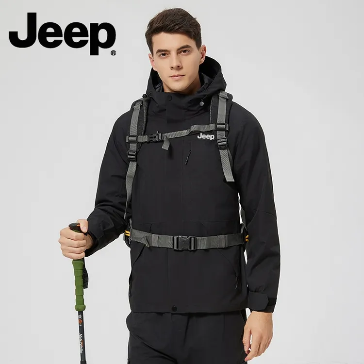 JEEP/吉普【黑金系列】户外冲锋衣男女同款运动外套防水登山服压胶