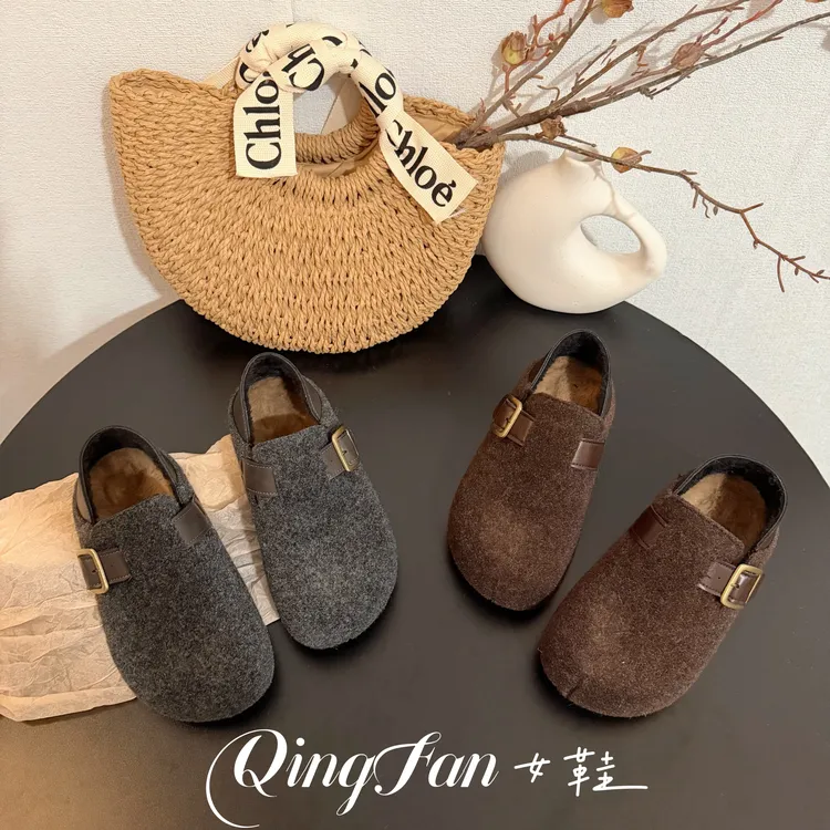 勃肯单鞋女加绒2025新款爆款秋冬全包一脚蹬厚底小个子内增高棉鞋