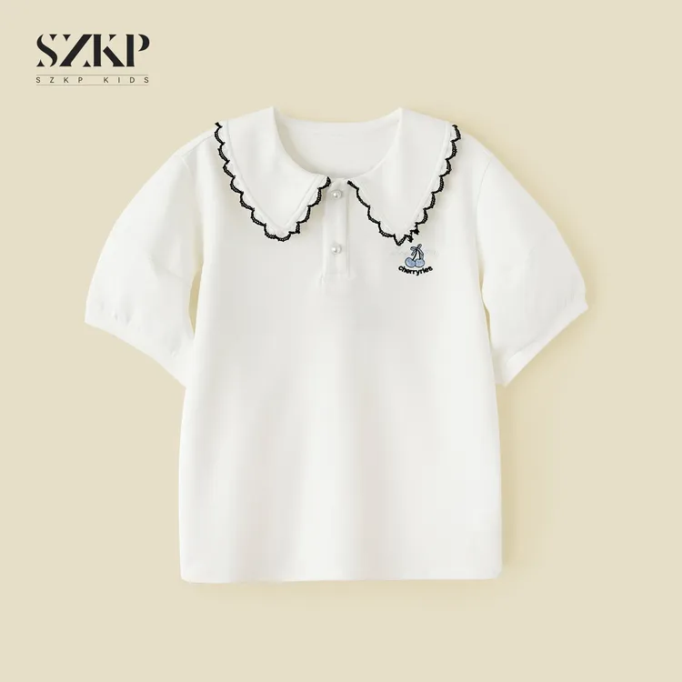 SZKP薄款透气刺绣t恤女童夏季新款儿童洋气短袖POLO衫YNYX551023
