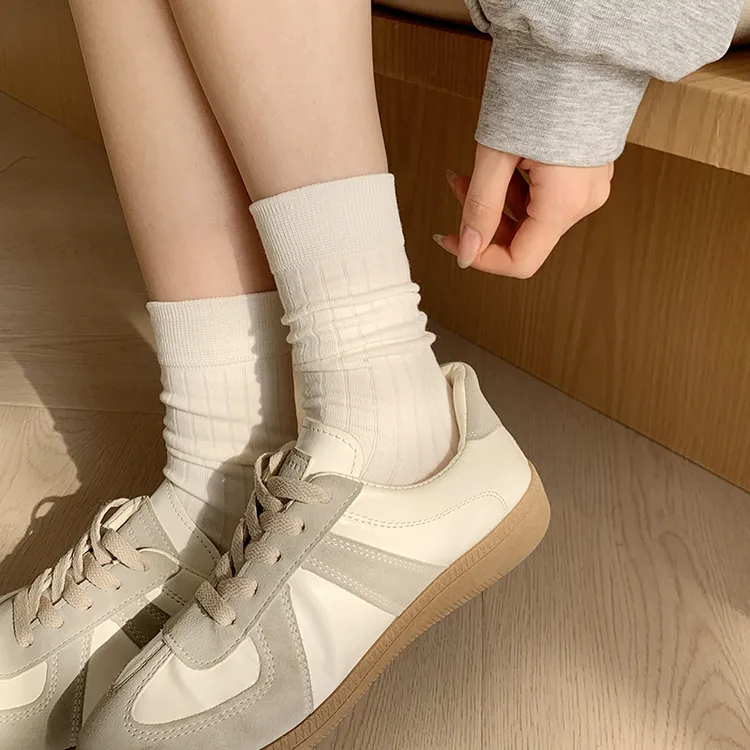 袜子女春夏棉纯色中筒日系ins潮抽条长袜堆堆简约百搭诸暨竖条纹
