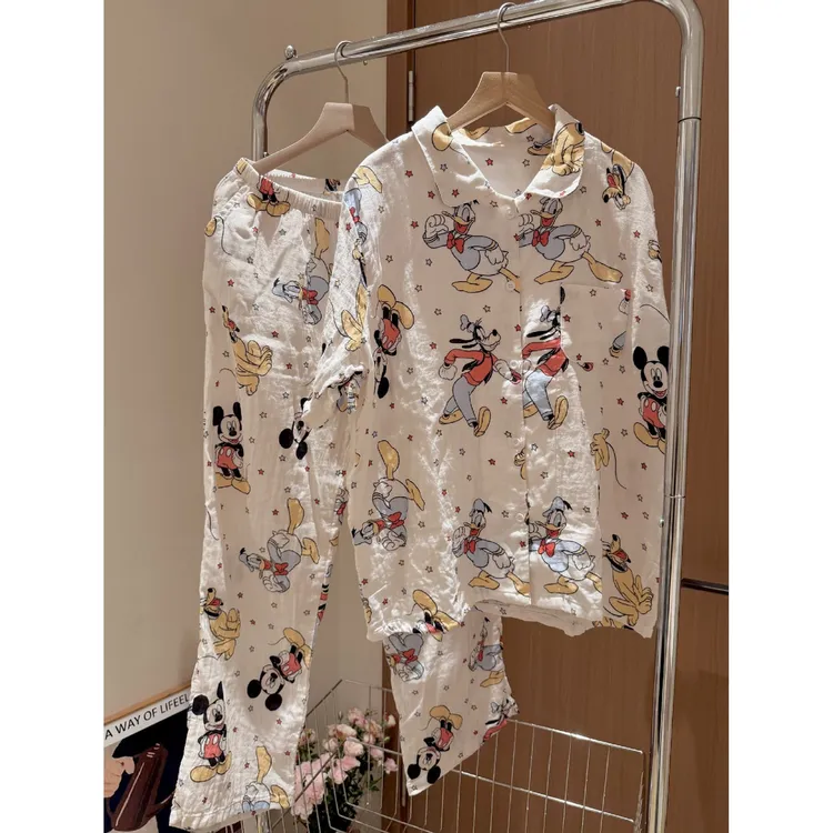 【DMXJ大梦想家】韩版可爱卡通米奇纯棉睡衣女春季款宽松家居服套装