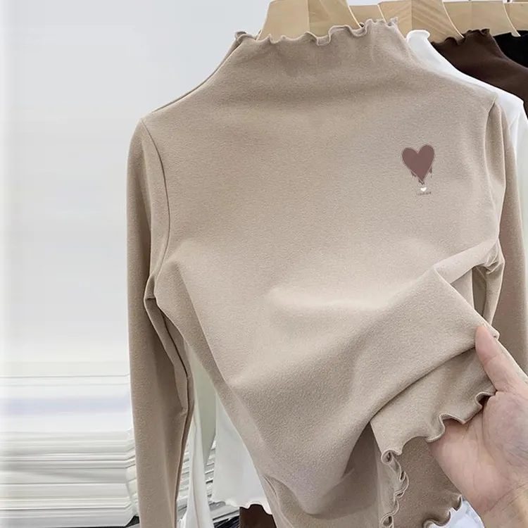 女童加厚德绒半高领长袖秋冬新款木耳边中小儿童简约T恤打底衫潮