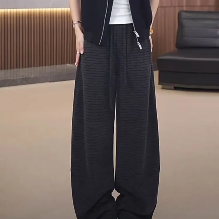 2025秋新款时尚设计感条纹裤子慵懒风宽松显瘦长裤女