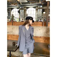 YEXIAOTING叶小婷 菲利克斯 韩系气质高级西装外套经典灰色三件套