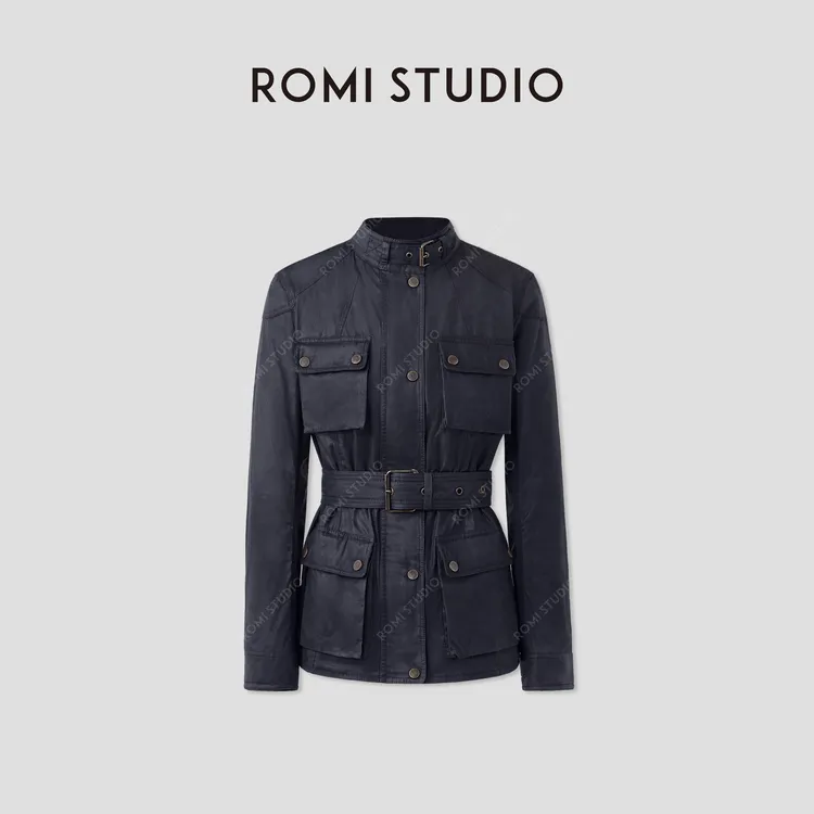 ROMI STUDIO“复古英伦”油蜡混纺做旧防风立领夹克外套 RWCAWY4691