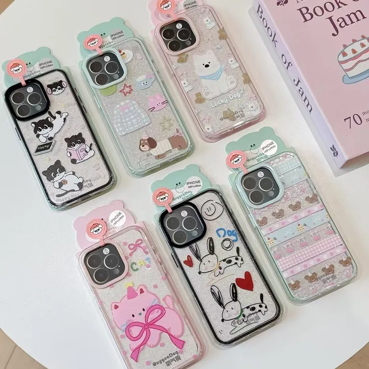 潮牌氧气狗新款闪粉二合一可爱动物系列适用iP16promax手机壳15
