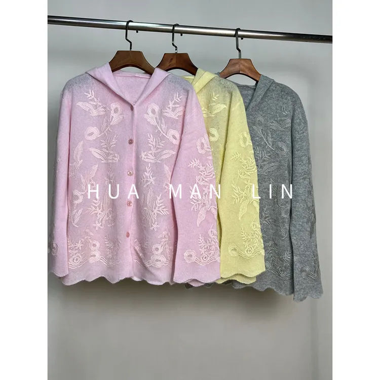 【花滿林】三色连帽重工刺绣羊绒上衣58039【克重257左右】