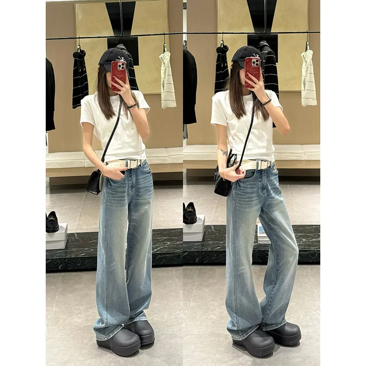 王家有鱼2025春季新款高腰休闲宽松阔腿牛仔裤女百搭显瘦外穿裤子