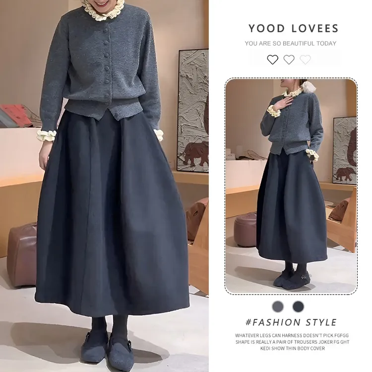 2025秋冬新款小香风气质设计感花边袖针织衫复古花苞半裙两件套潮