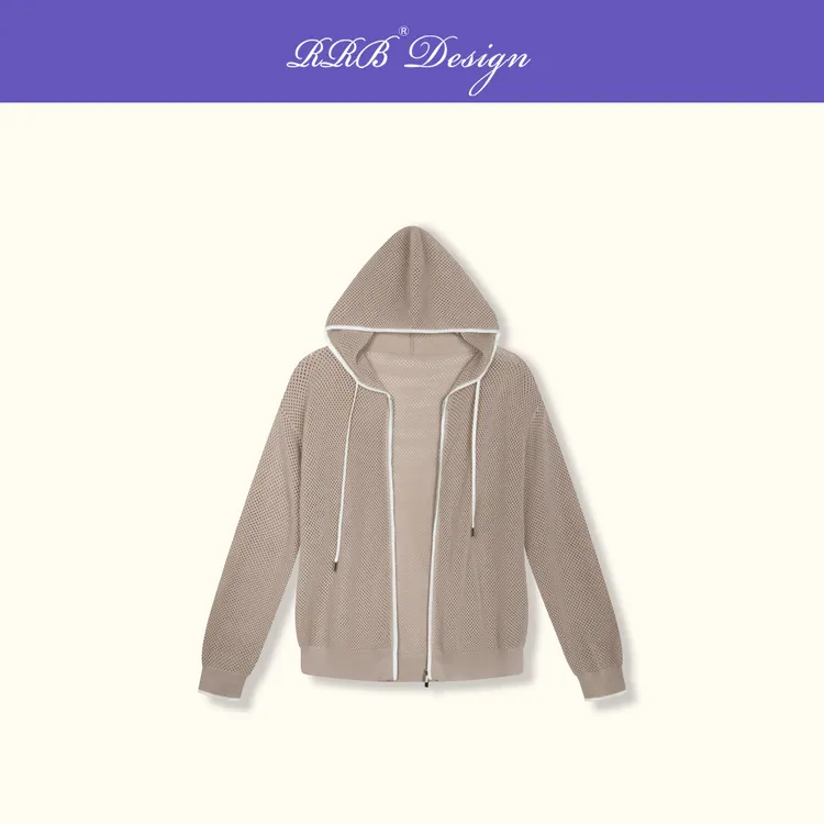 RRB Design「柔和廓形」宽松显瘦镂空洞洞拼色连帽毛织薄款外套