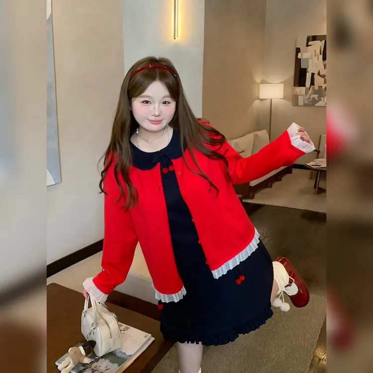 徐达布【日记醺絮】大码慵懒感毛衣女秋季红色针织衫M37602C53