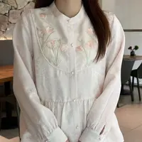 凤穿牡丹郁金香绣花衬衣新中式国风秋季百搭时尚