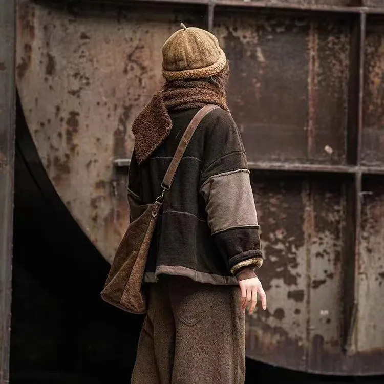 疯子张24冬款宽松拼接撞色随性口袋保暖短款外套棉衣#08408