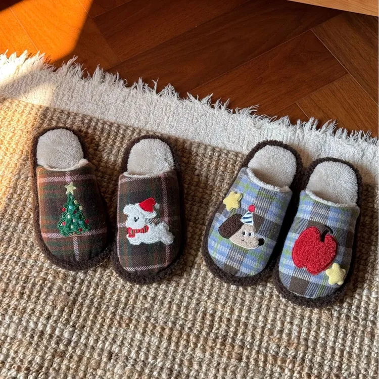 小狗卡通棉拖鞋女冬天室内保暖家居毛绒拖鞋秋冬季居家加绒毛拖鞋