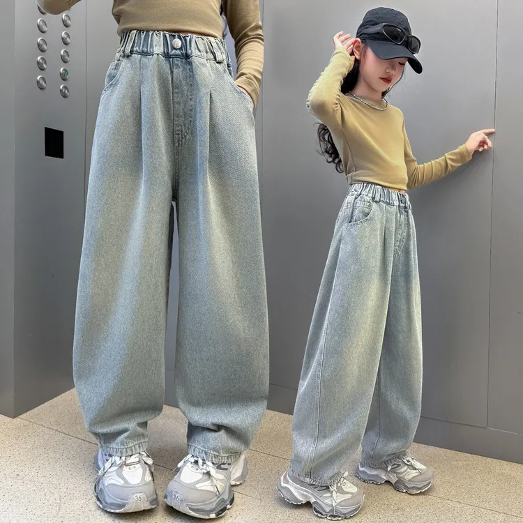 2025新款春季女童宽松牛仔裤时尚百搭休闲裤儿童阔腿裤潮款