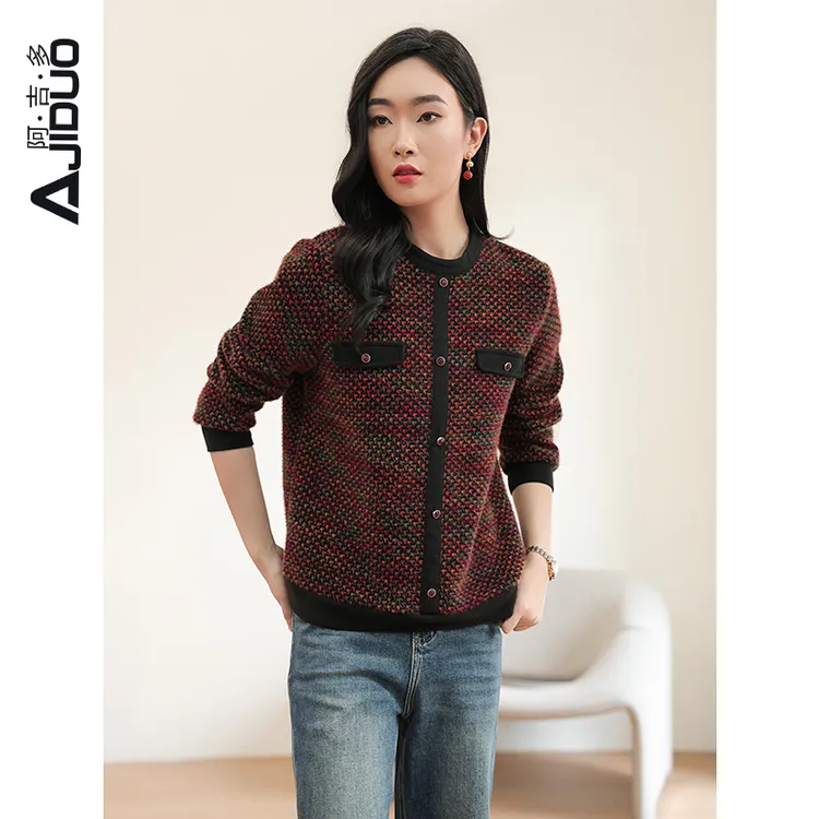 阿吉多小香风圆领高端品牌t恤女2024新款秋冬高级气质妈妈上衣