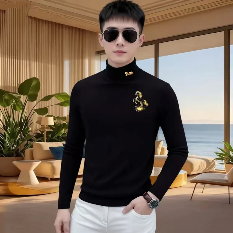 双面德绒打底衫男半高领秋冬季时尚百搭内搭保暖上衣重磅长袖t恤