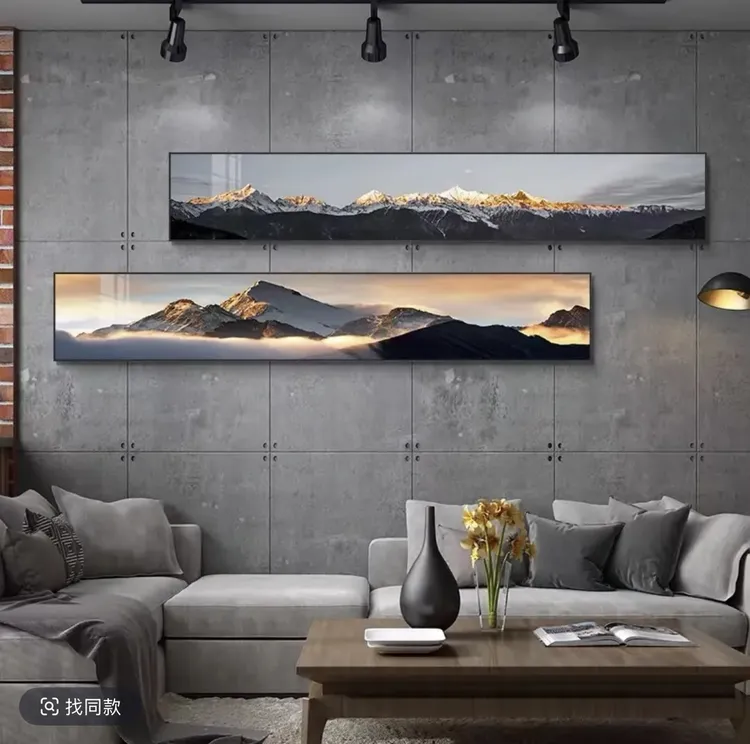 梅里雪山长条组合客厅装饰画现代轻奢简约沙发背景墙挂画客厅壁画