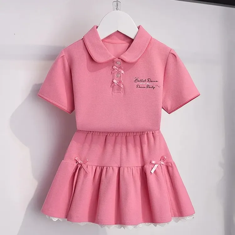 女童套装裙夏季新款小女孩韩系网红polo领T恤裙子夏装儿童两件套