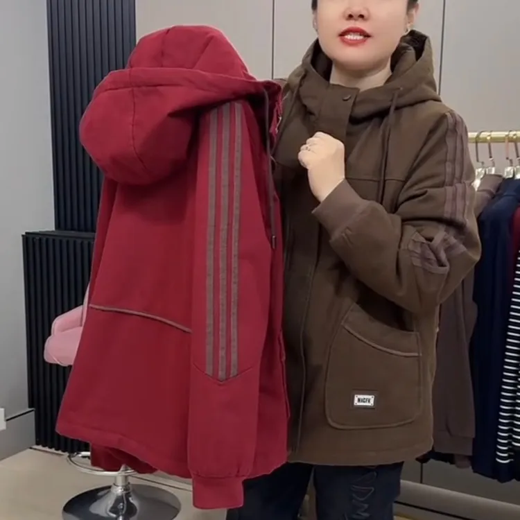 26167过冬款休闲连帽双兜加绒保暖棉服外套