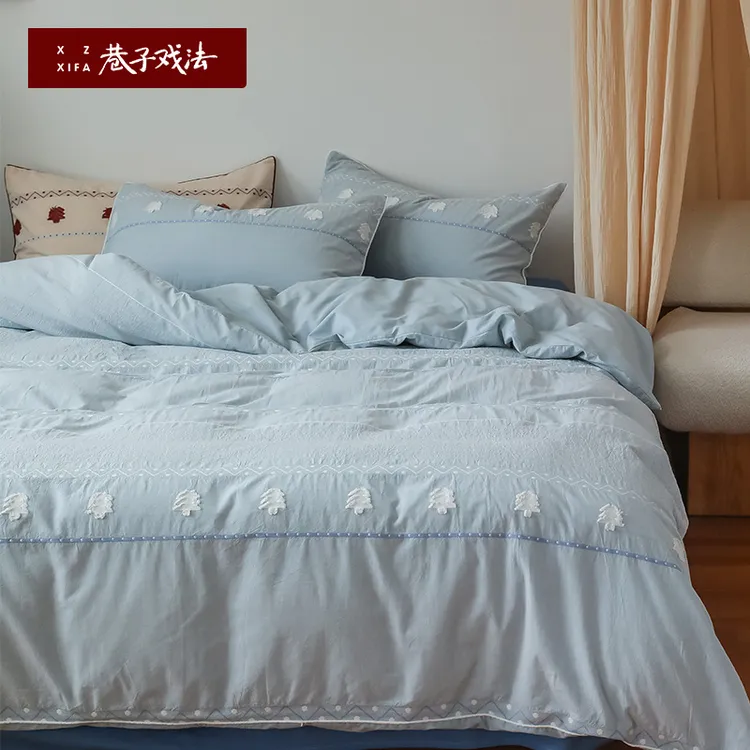 巷子戏法全棉纯棉提花磨毛床单四季轻奢四件套简约风被套床上用品