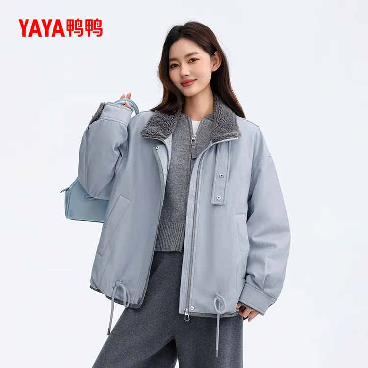 YAYA/鸭鸭羽绒服女短款冬季时尚拼接立领气质保暖外套YE5B605911A