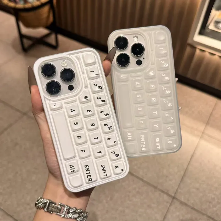 ins创意透明按键立体键盘壳适用iPhone16/15手机壳14/13/12PROMAX