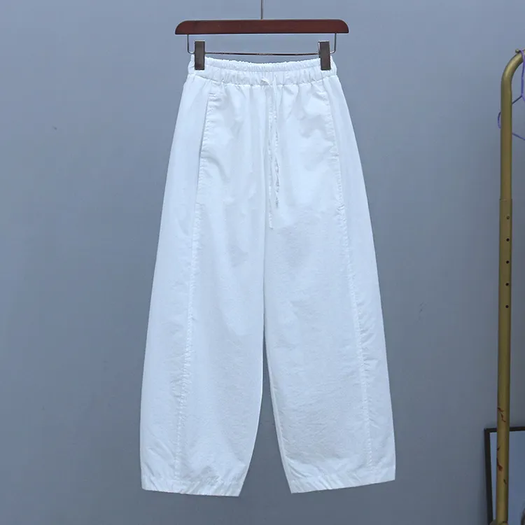 2025年新款薄款白色百搭休闲裤夏季松紧腰宽松九分裤显瘦哈伦裤子